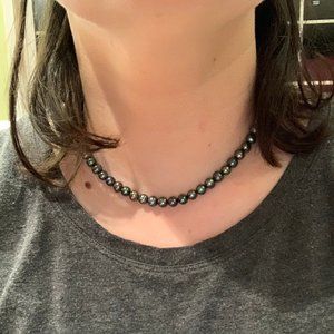 100% Real Black Pearl Necklace and Earrings